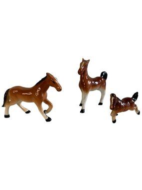 Vintage Horse Mare Foal Miniature Porcelain Family Set